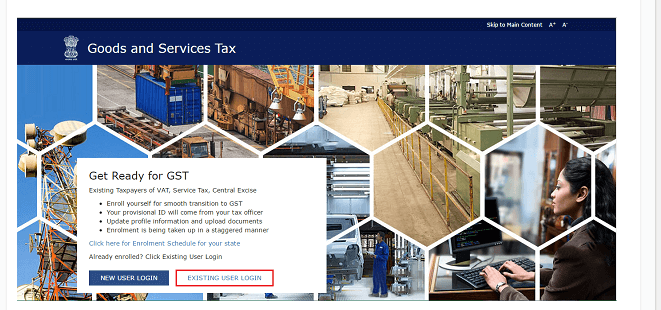 Goods and services tax Login page